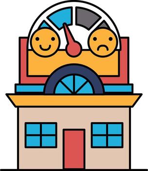A building with a smiling face and a frowning face on it vector