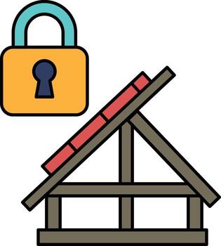 un negro y blanco imagen de un de madera estructura con un bloquear en eso vector