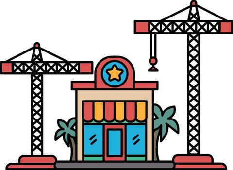 un edificio con un estrella en eso y dos grúas en el antecedentes vector