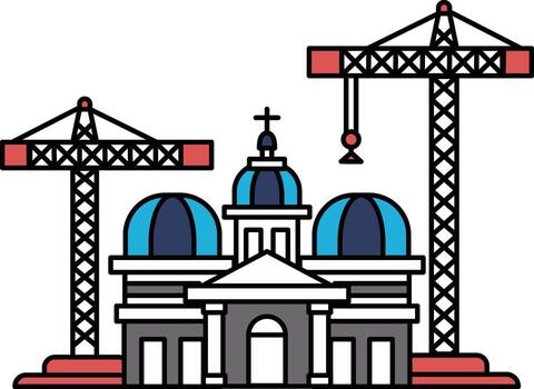 un grande edificio con un Hazme en parte superior y un grande grua en el antecedentes vector