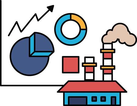 A graph with a rising line and a circle with a triangle on it vector