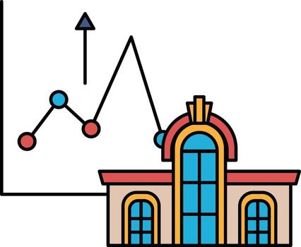 A building with a graph showing a rising line vector