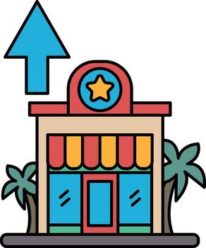 A building with a star on top and a line pointing upwards vector