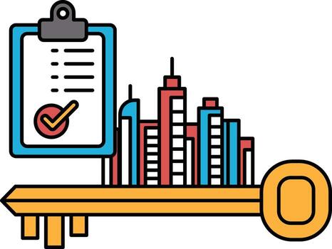 un llave es mostrado con un Lista de Verificación en parte superior de eso vector