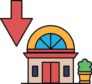 A building with a downward arrow on it vector