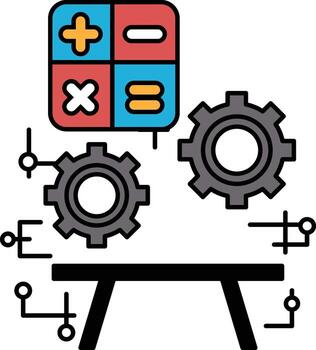 un negro y blanco dibujo de un mesa con un serie de engranajes y números vector