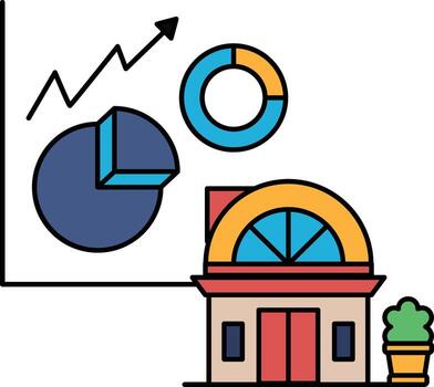 A graph with a rising line and a house with a window vector