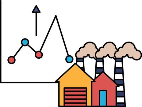 A graph showing a rise in pollution and a house with a garage vector