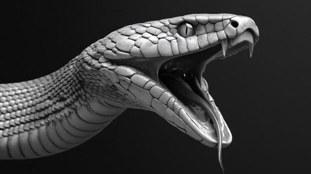 Close-up grayscale render of a snake's head photo