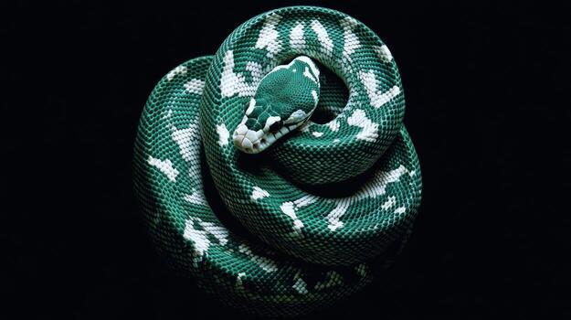 Close-up coiled snake, vibrant colors photo