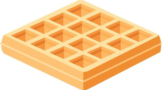 Isometric illustration of a golden brown waffle with a grid pattern, isolated on a white background. vector
