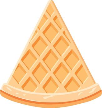 Illustration of a waffle, cut in a triangular shape, showing a grid pattern and a curved base. vector