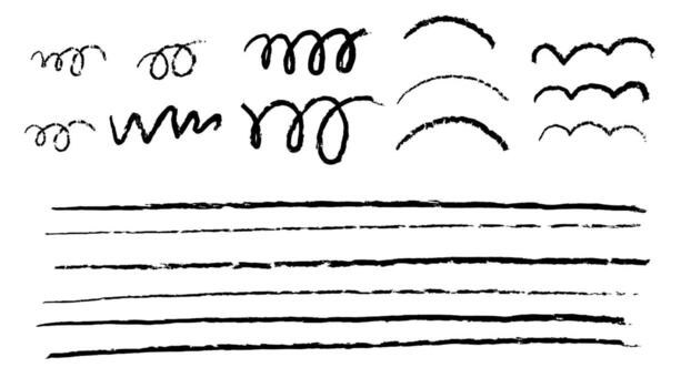 Crayon brush stroke and scribble line . Chalk texture with underline sketch paint. Doodle highlight or thin stripe border set. Abstract freehand brushstroke. Black pen scratch kid art design. vector