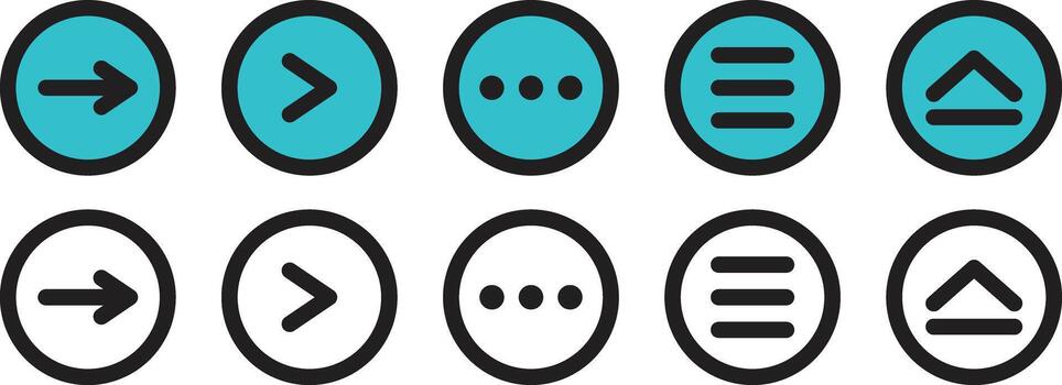 See More Options Menu Icon Set For Mobile Apps and User Interface Symbols With Three Dots, Lines and Arrows Signs vector