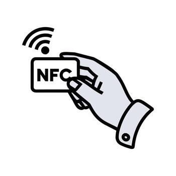 Hand holding NFC card with wireless signal icon Near Field Communication vector