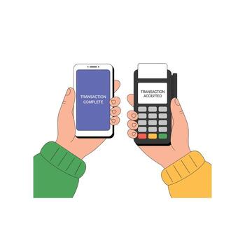 Transaction Complete and Accepted on Smartphone and POS Terminal Keywords, transaction, complete vector