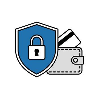 Secure Wallet And Credit Card With Shield And Lock Icon security protection vector
