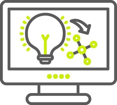 A computer screen with a light bulb and a diagram of a molecule vector