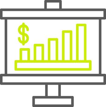 A monitor with a graph on it and a dollar sign vector
