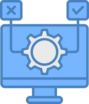 A computer with gears and check marks vector