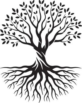 Tree of Life Silhouette with Roots and Branches vector