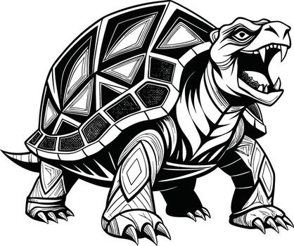 Aggressive Turtle Illustration with Open Mouth and Sharp Teeth Art vector