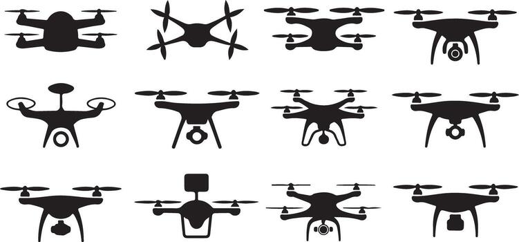 Drone Silhouette Set on Checkered Field Simple vector