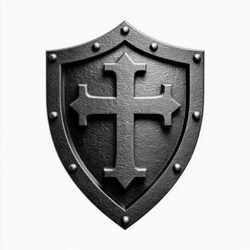 Dark metal shield with cross design photo