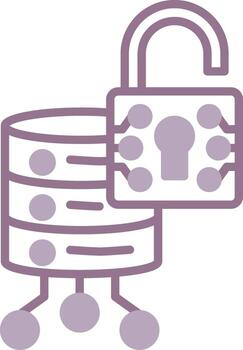 un púrpura candado con un llave en parte superior de un apilar de datos vector