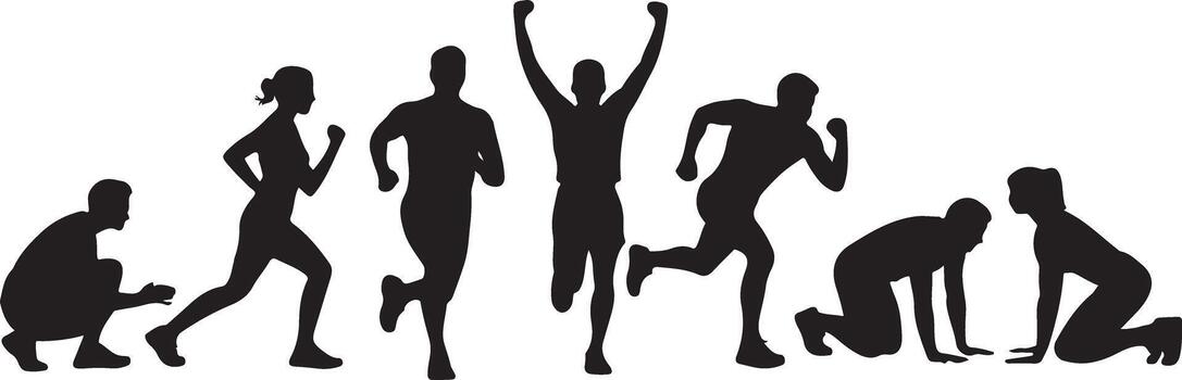 Running People Silhouettes in Action Poses vector