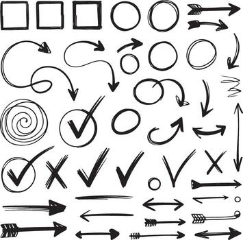 Hand Drawn Arrows and Shapes Icon Set Element vector