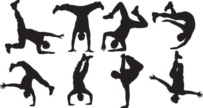 Breakdancer Silhouette Set on Simple Pattern vector