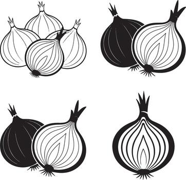 Detailed Onion Bulb Silhouette with Internal Structure on a Transparent Backdrop for Design Use vector