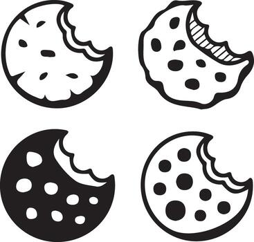 4 Cookie Silhouette Illustration with Bite Marks and Various Shapes Design Collection vector
