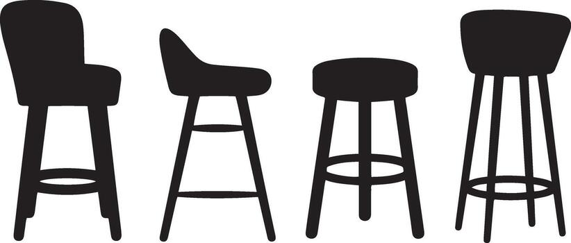 Bar Stool Silhouette Collection with Backrests for Seating in Commercial Spaces vector