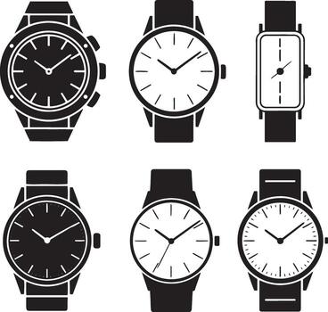 Assorted Wristwatch Silhouettes on Transparent Background Timekeeping Device Collection vector