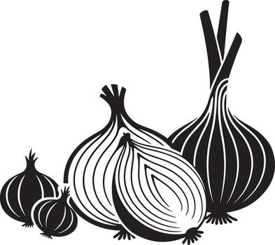 Detailed Onion Bulb with Stem Silhouette on a Transparent Backdrop for Creative Projects vector