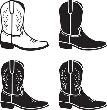 Assorted Cowboy Boot Outlines on Transparent Backdrop for Western Themed Projects vector