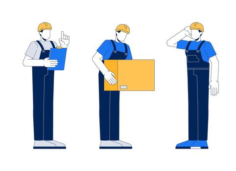 Three workers in uniforms with tools vector