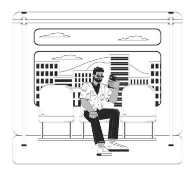 Man on bus using smartphone vector