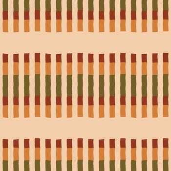 Geometric striped seamless pattern. Irregular wobbly color block stripes in warm earthy tones on muted beige background. Cozy retro repeat design in trendy minimal boho style for autumn decor. vector