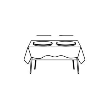 Table with Plates and Cloth in Outline Style with Background vector