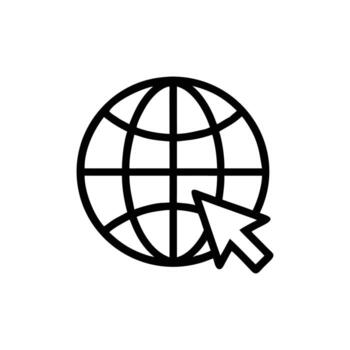 minimalista mundo globo icono con cursor flecha en antecedentes vector