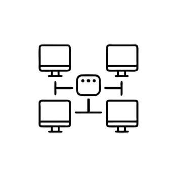 Network Connection Icon with Computers and Central Node on Background vector