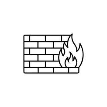 Firewall Icon with Fire in Outline Style on Background vector