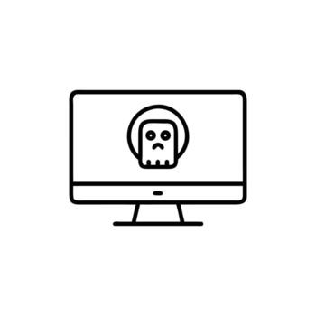 Computer Monitor with Sad Face Icon, Outline Style on Background vector