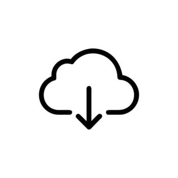 Line Art Cloud with Down Arrow, Simple Style on Background vector