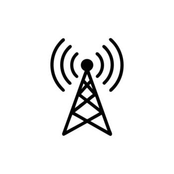 Isolated Antenna Tower Icon with Radio Waves in Black on a Backdrop vector