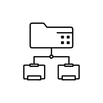 Network Topology Outline with Connected Servers and Data Folder on Background vector