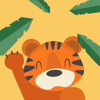 a cartoon tiger with a palm tree in front of it vector